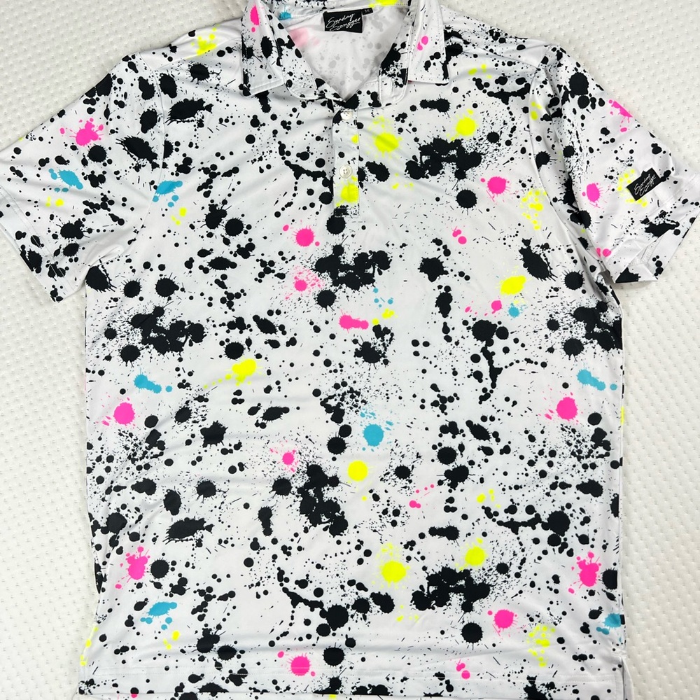 Sunday Swagger Splatter Print Golf Polo Shirt size M